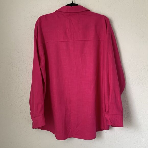 Stoosh Shirt Women L Pink Button Linen Blend Pockets Beach Twee Colorful Barbie - Picture 2 of 9